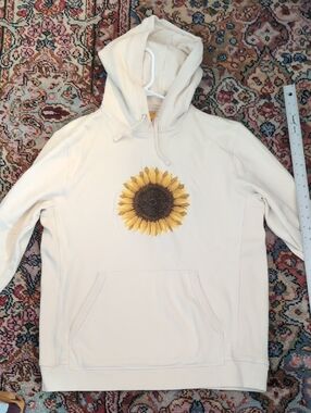 Taylor Stitch Cream Hoodie with Sunflower Patch